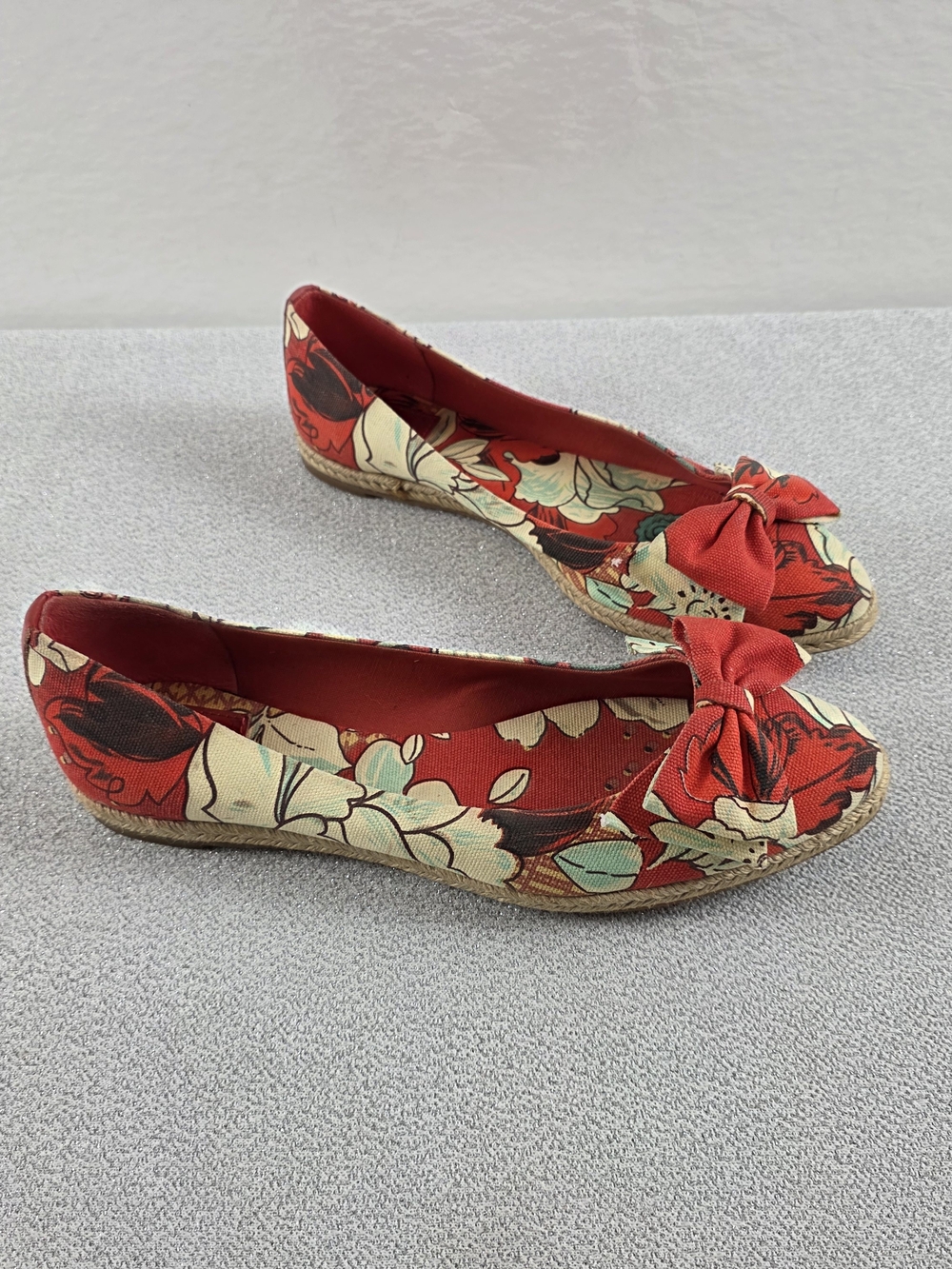 Tory Burch Tasmin Floral Print Canvas Bow Espadrille Ballet Flats Red 11